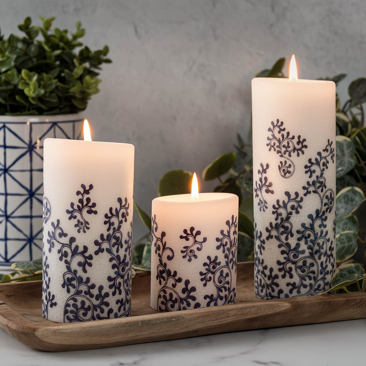 Lucid Candle | Indigo Swirls Pillar Candles