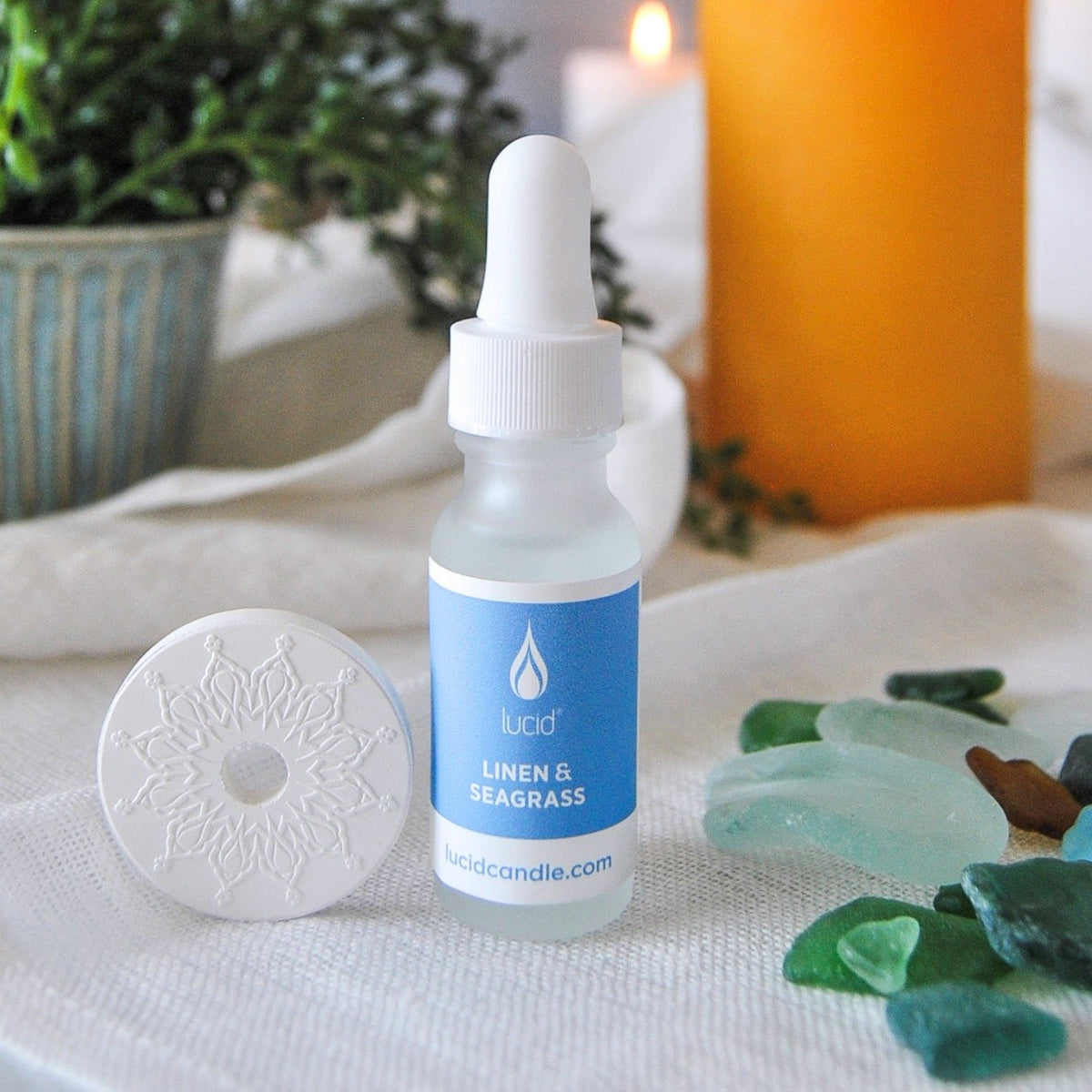 Lucid Candle Linen and Seagrass Fragrance Oil and Stone