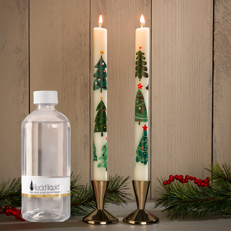 Two Christmas Forest Dinner Candles + 16 oz Bottle Lucid Liquid Essentials Set