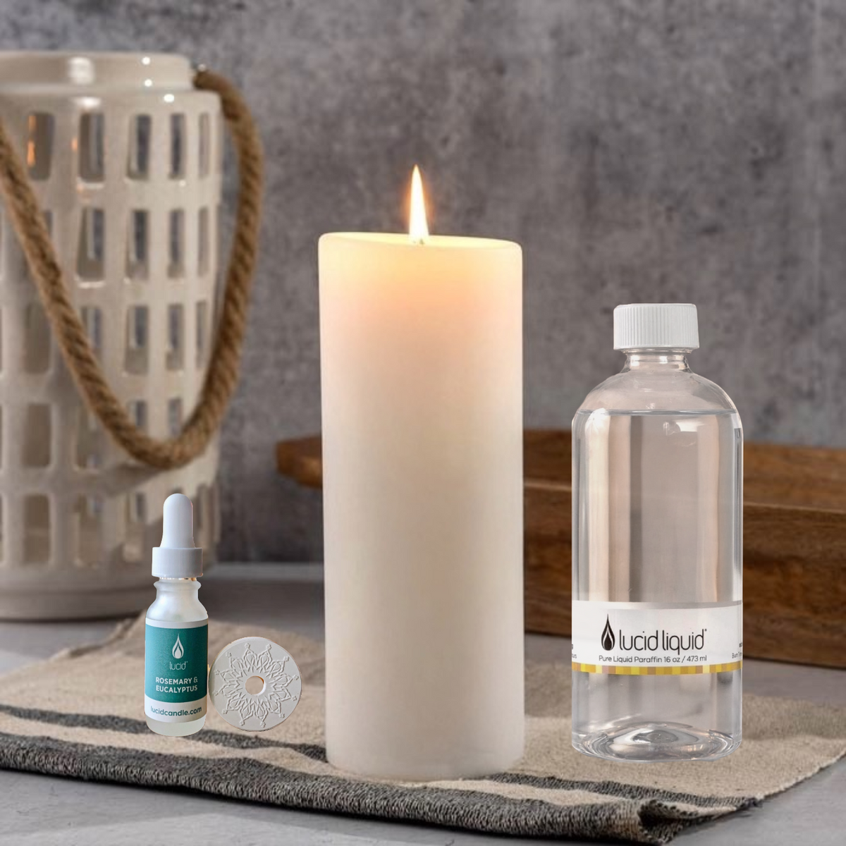 Lucid Candles Pillar and Liquid Fragrance Set