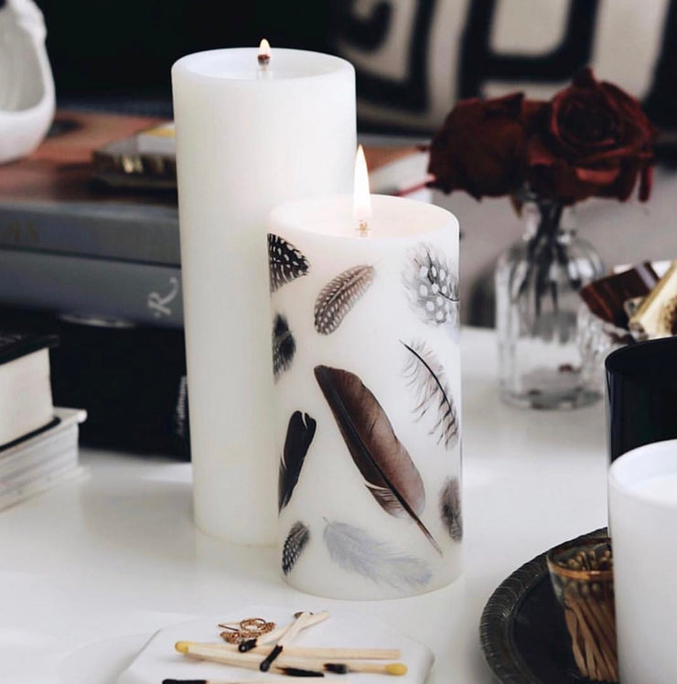 Feathers 6 Inch Pillar Candle