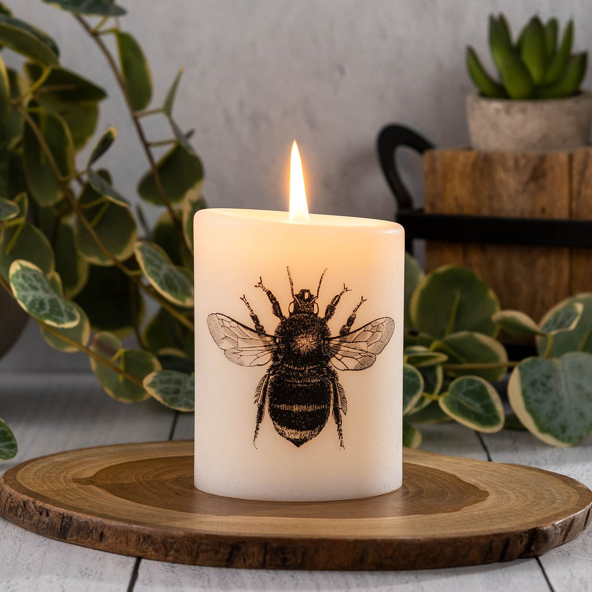 Bee 4 Inch Pillar Faux Candle
