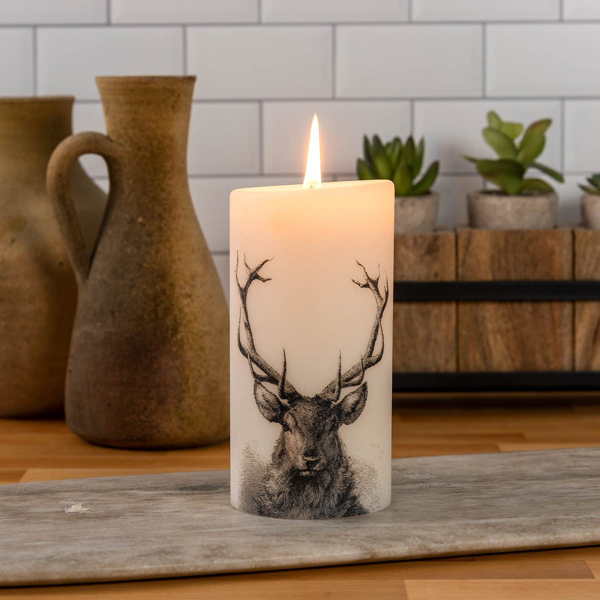 Stag 6 Inch Pillar Faux Candle
