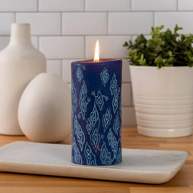 Lucid Candle Indigo on Indigo Swirls 8 Inch Pillar Candle