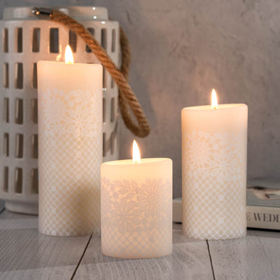 Lucid Candle White on Natural Lace Pillar Candles