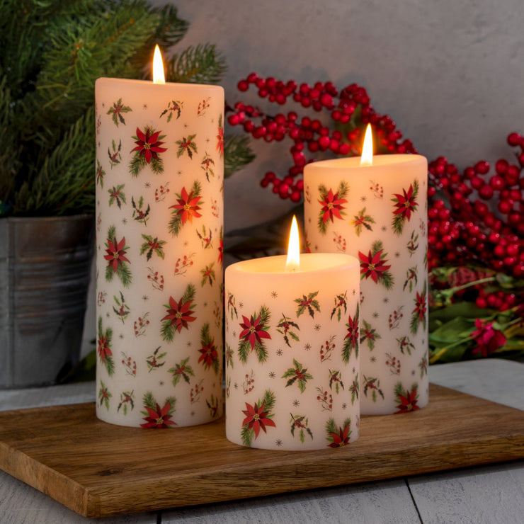 Winter Floral Pillar Candles