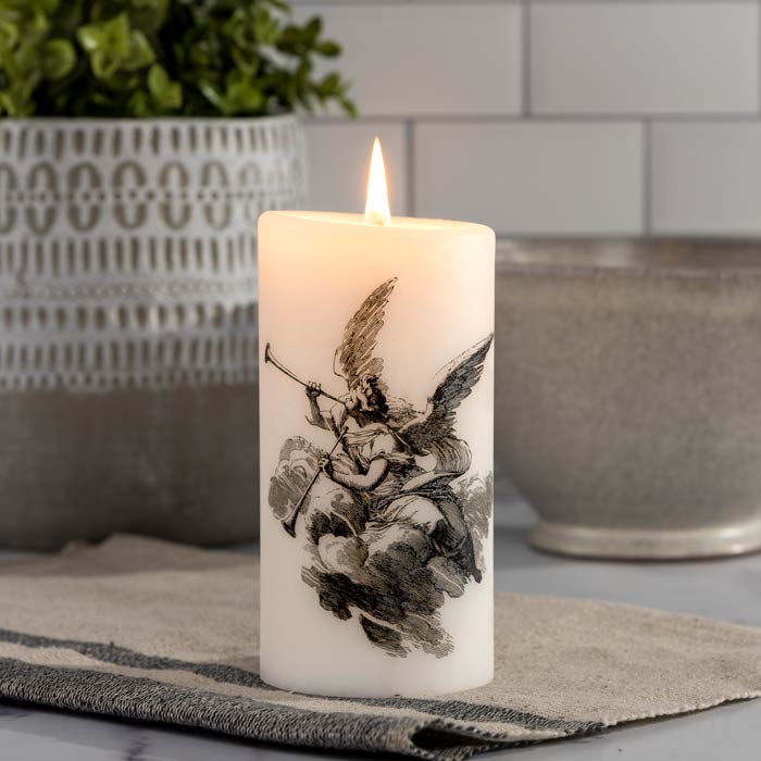 Angel w Trumpet 6 Inch Pillar Candle