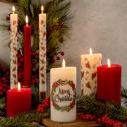 Merry Christmas Winter Floral Wreath 6 Inch Pillar Candle